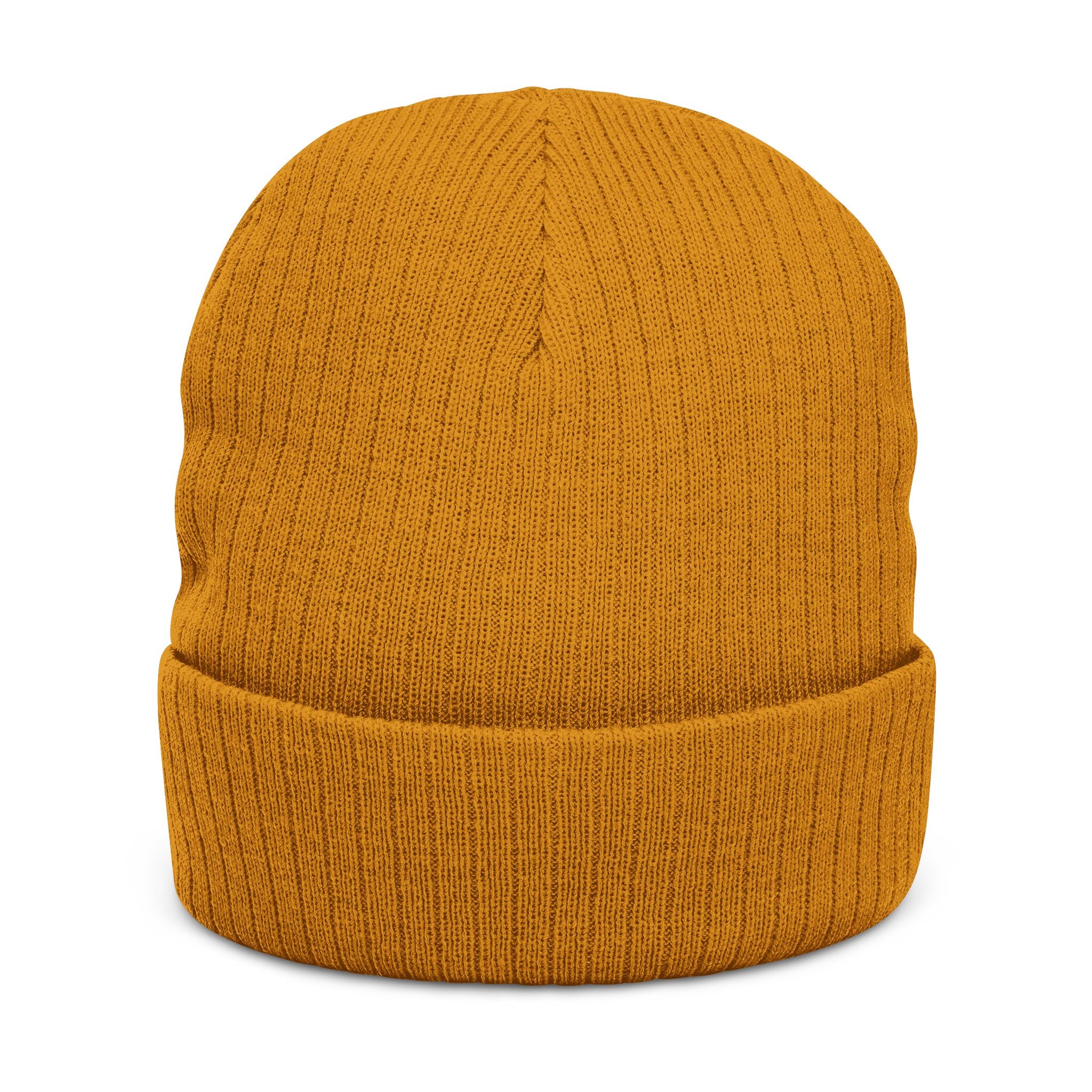 Embroidered Ribbed Knit Beanie — Sparkle Floral Patch Winter Hat