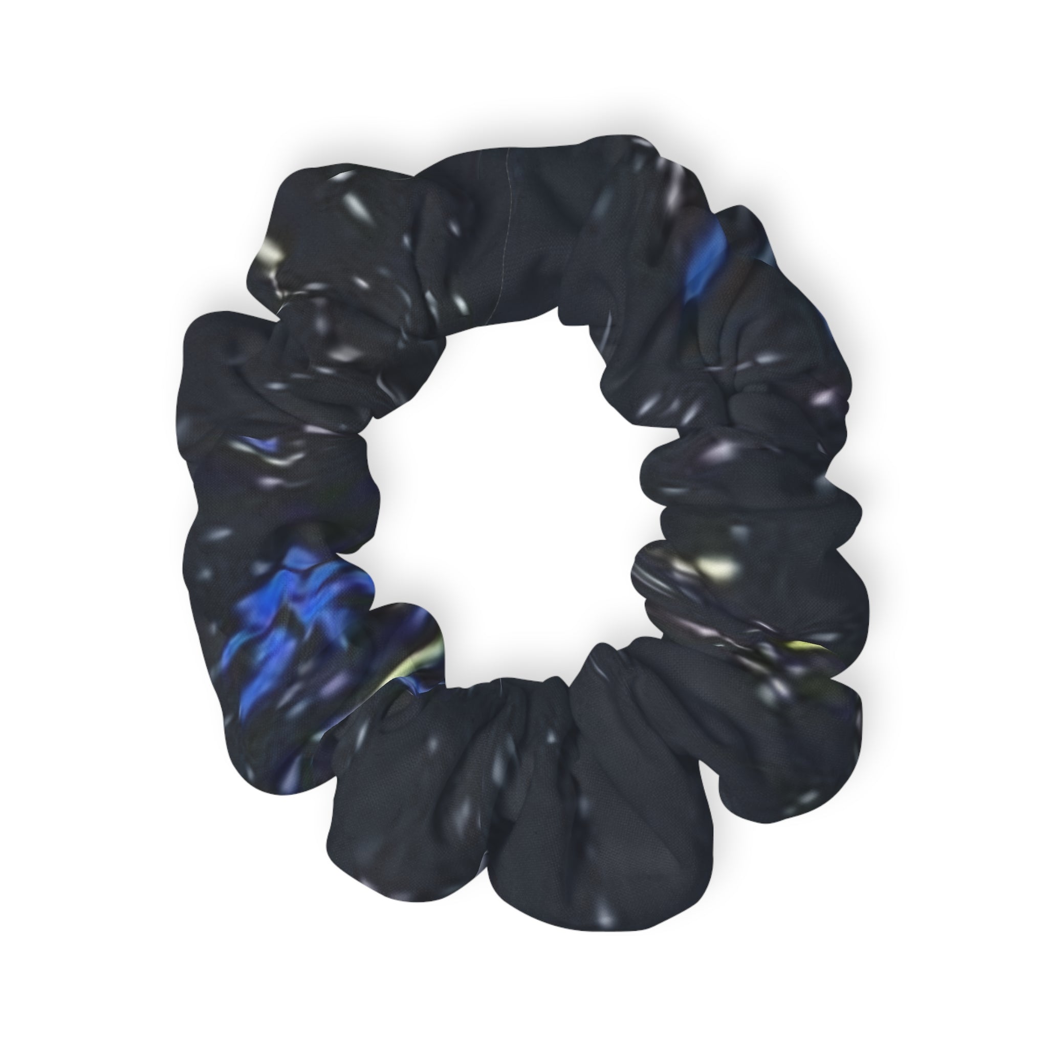 Black Marble Scrunchie — Subtle Blue Swirl Hair Accessory