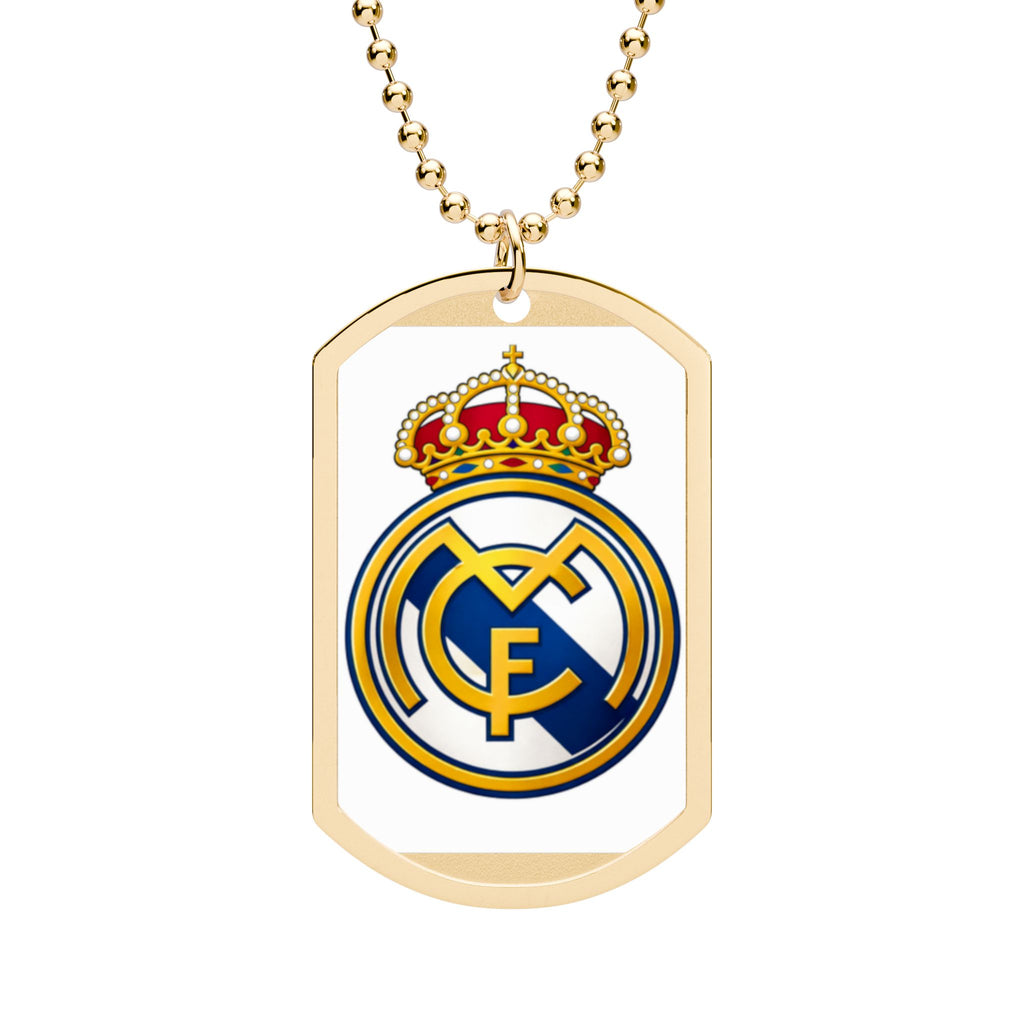 Collar con Placa de Identificación del Real Madrid — Colgante de Aficionado al Fútbol con Cadena