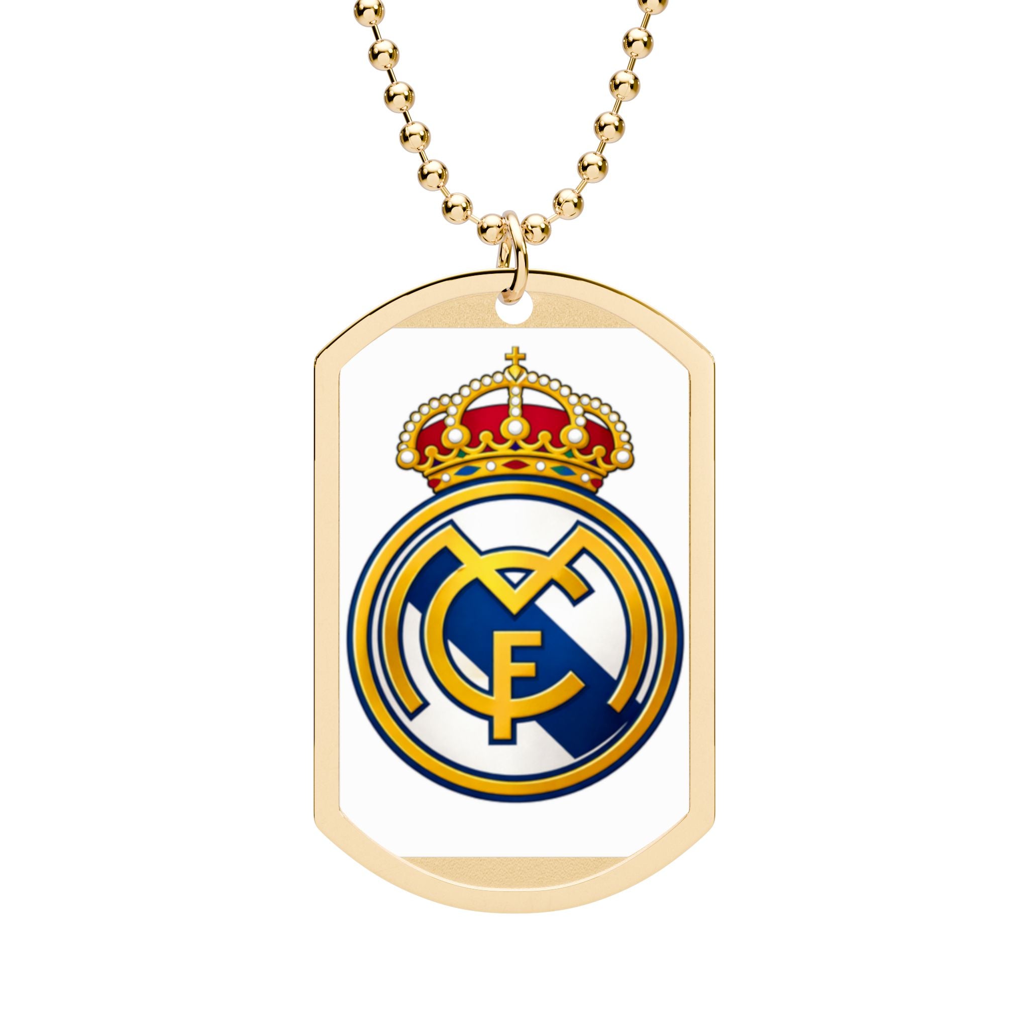 Real Madrid Crest Dog Tag Necklace — Soccer Fan Pendant with Chain