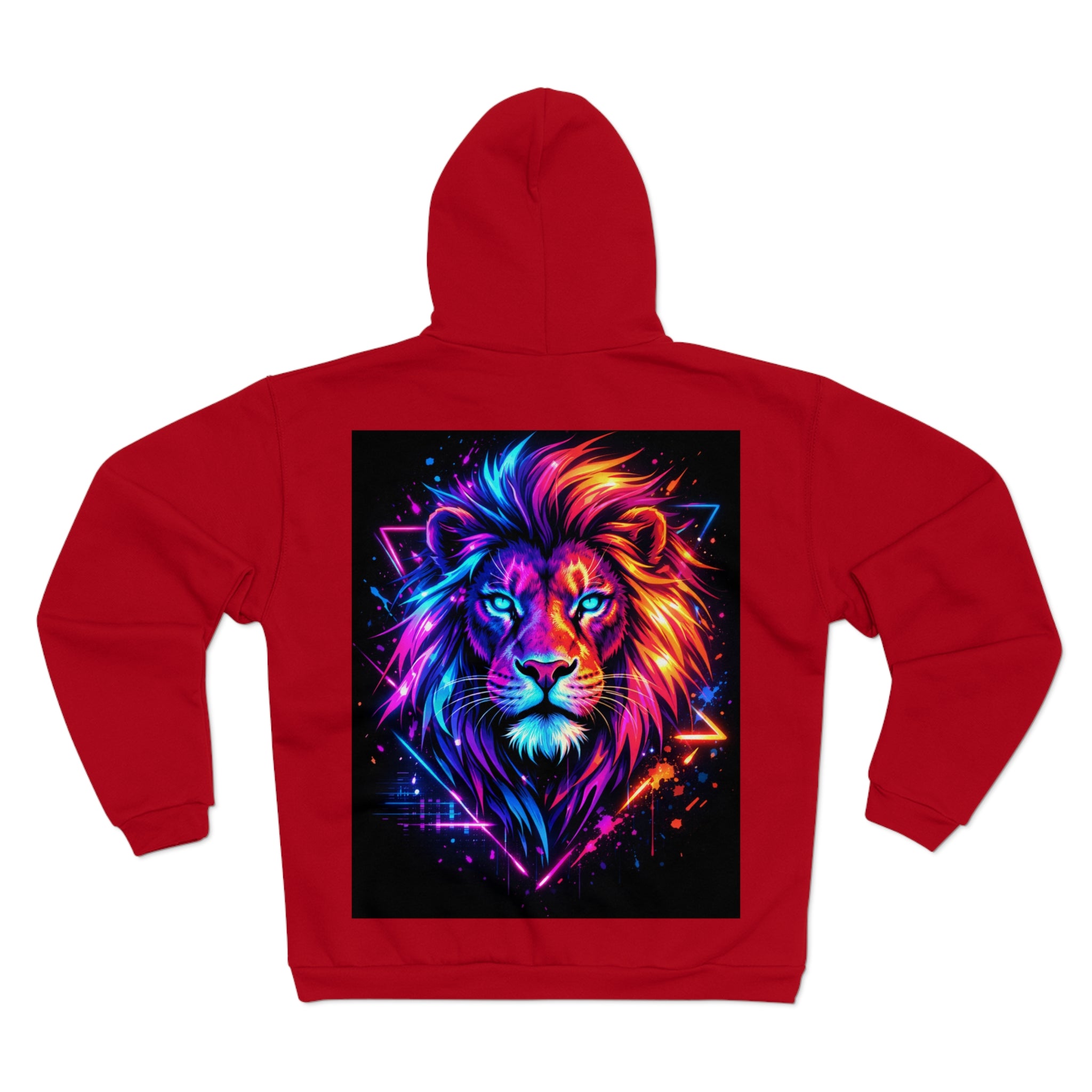 Neon Lion Zip Hoodie - Vibrant Colorful Back Print