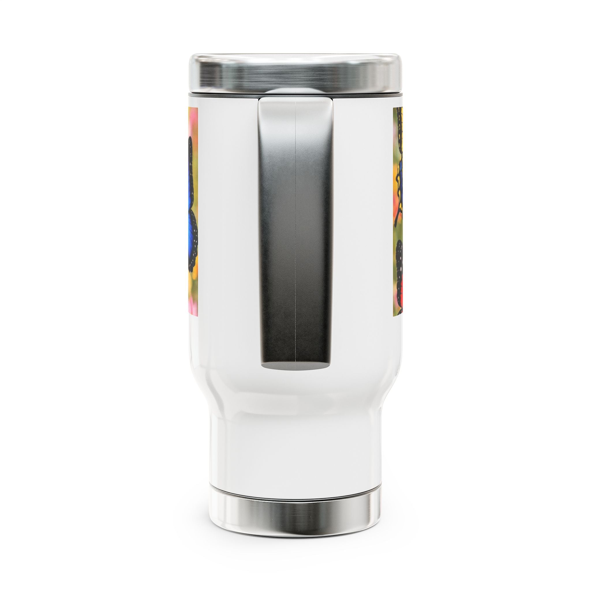 Butterfly Garden Travel Mug — 14oz Stainless Steel Insulated Mug with Handle
