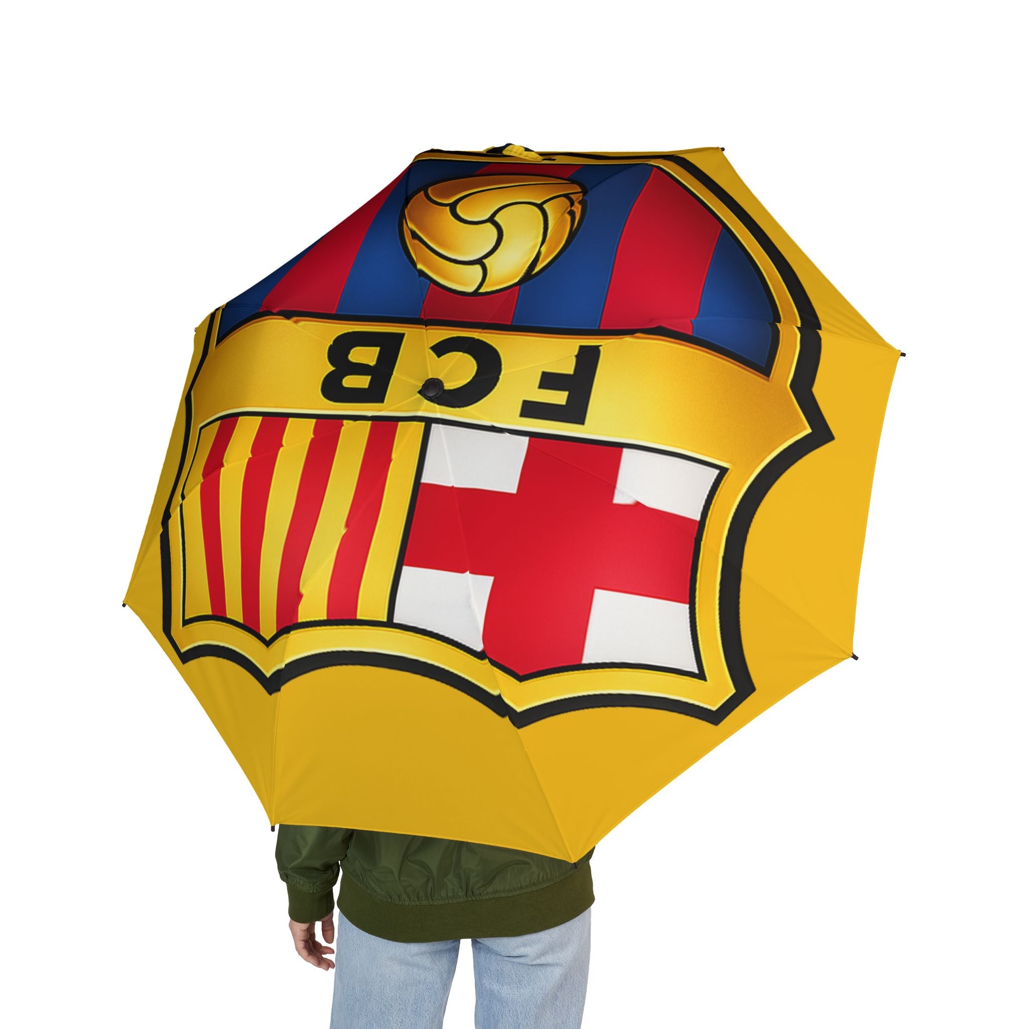 FCB Crest Foldable Umbrella — Semi-Automatic Rain Umbrella for Football Fans
