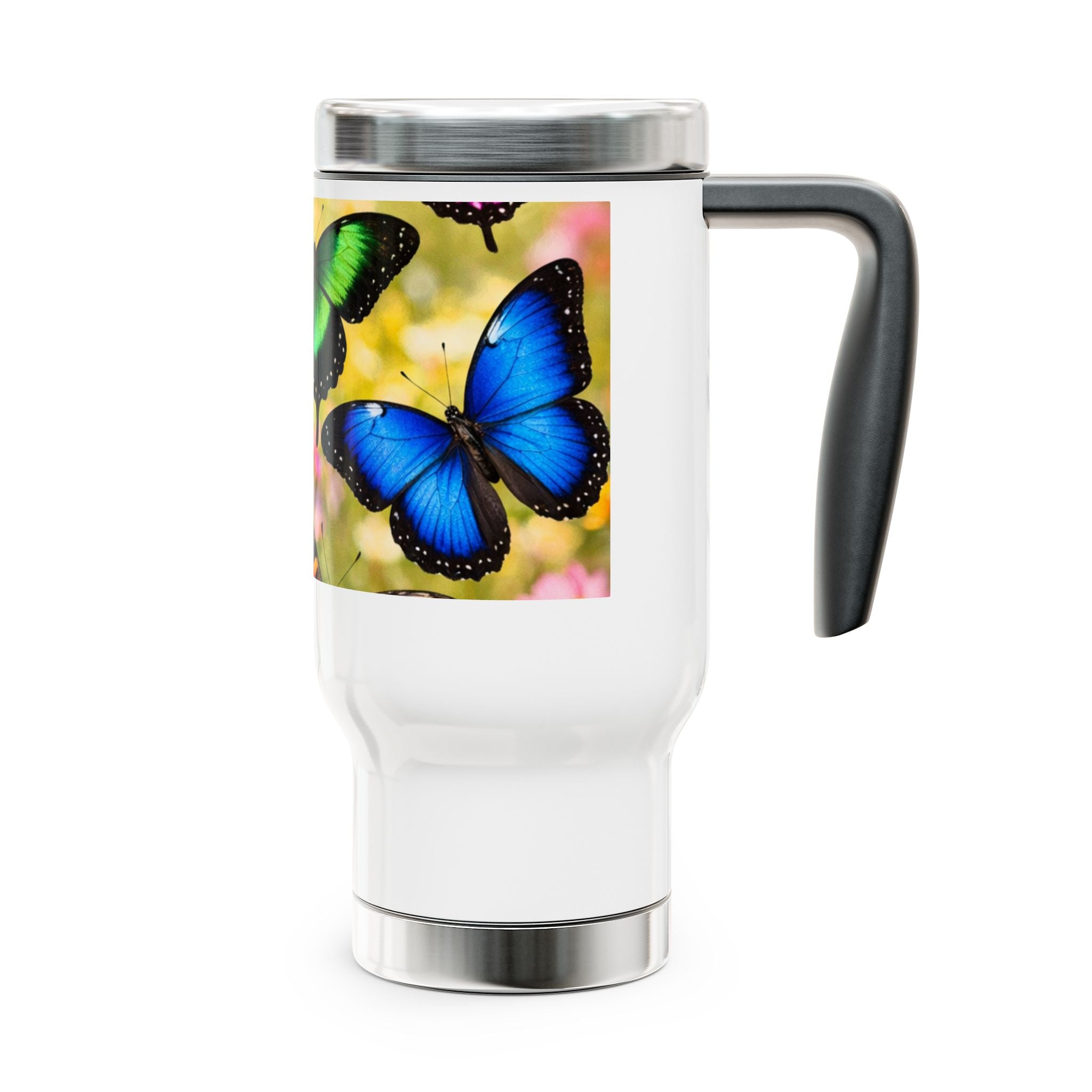 Butterfly Garden Travel Mug — 14oz Stainless Steel Insulated Mug with Handle