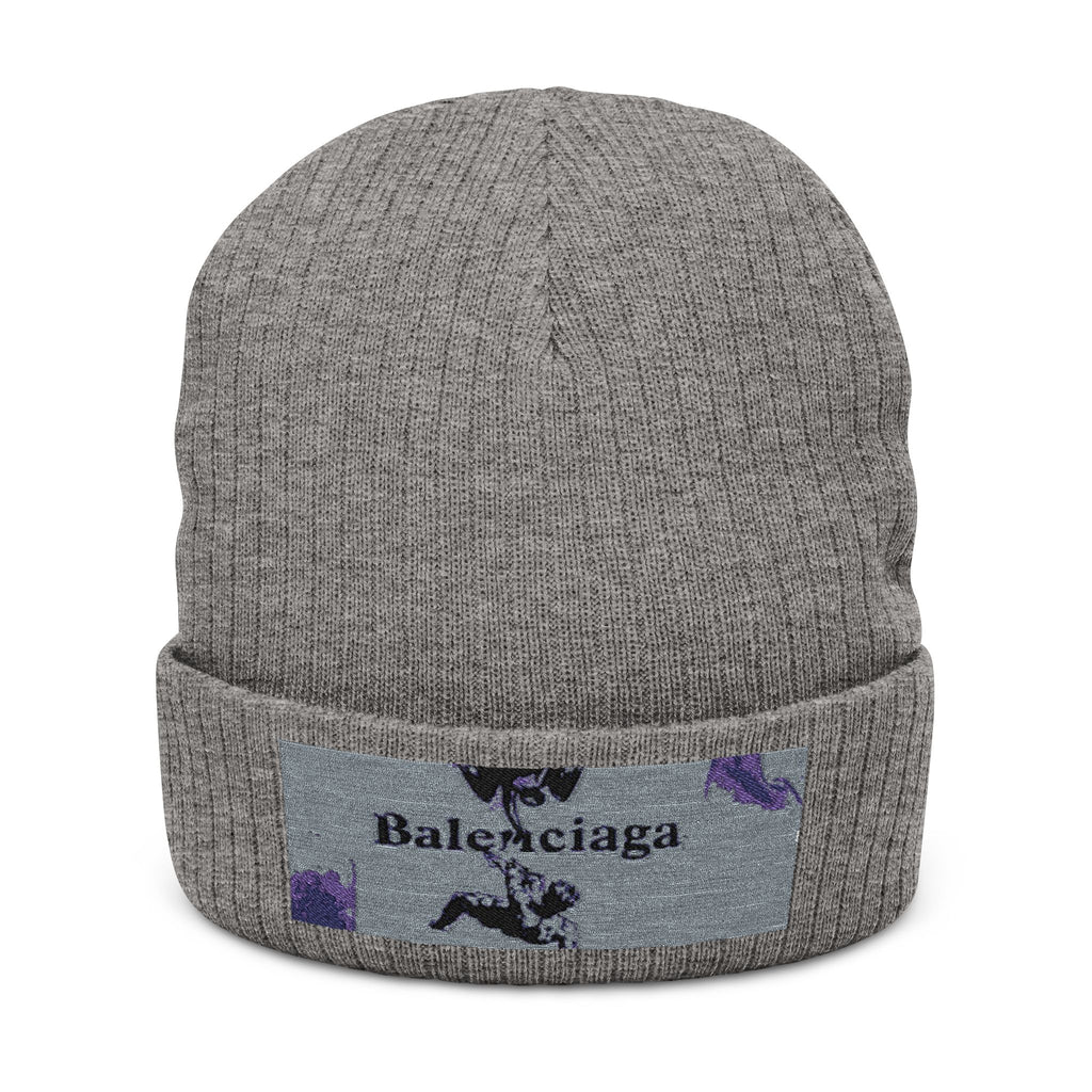 Gorro de punto acanalado bordado — Gorro de invierno con parche de flores brillantes