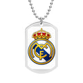 Collar con Placa de Identificación del Real Madrid — Colgante de Aficionado al Fútbol con Cadena