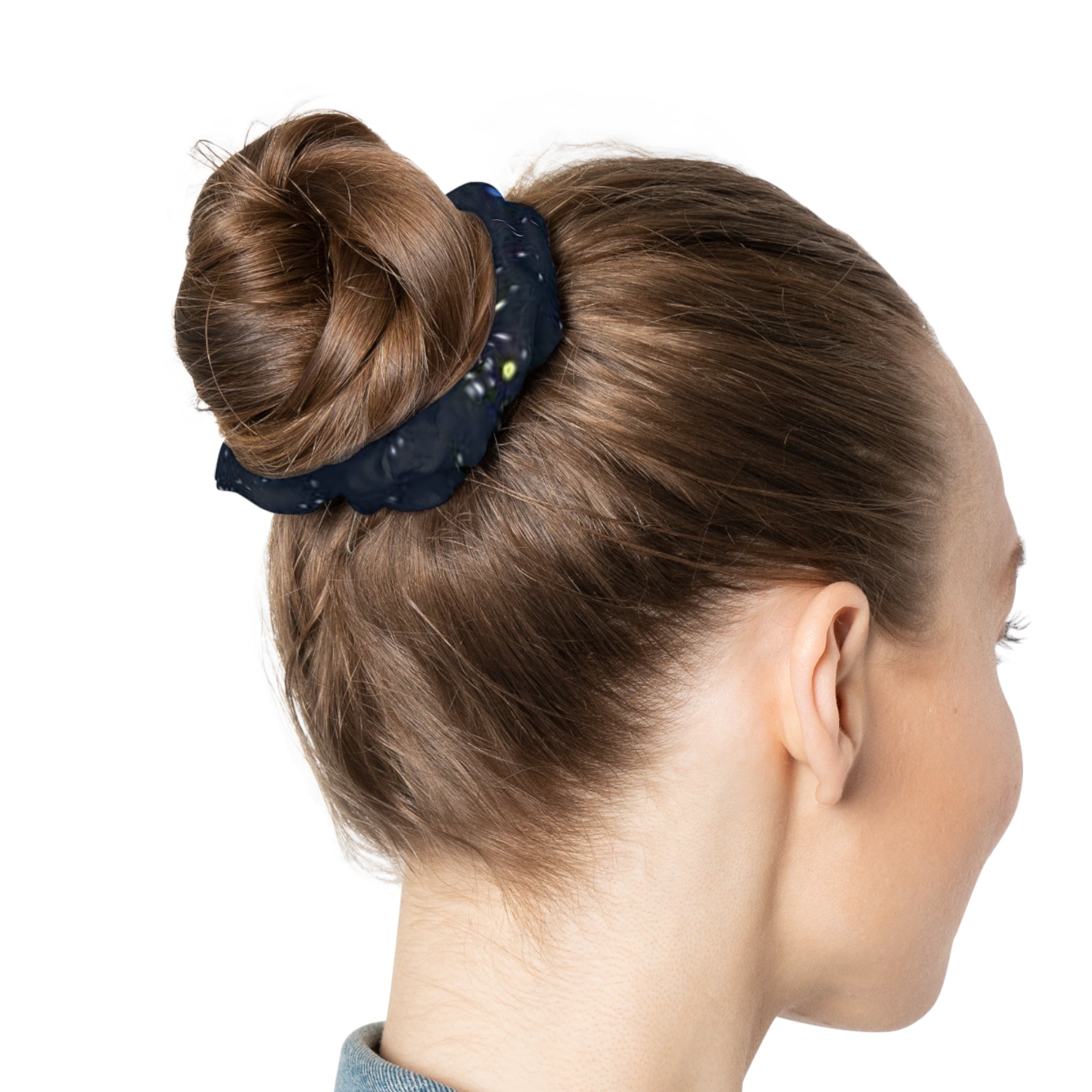 Black Marble Scrunchie — Subtle Blue Swirl Hair Accessory