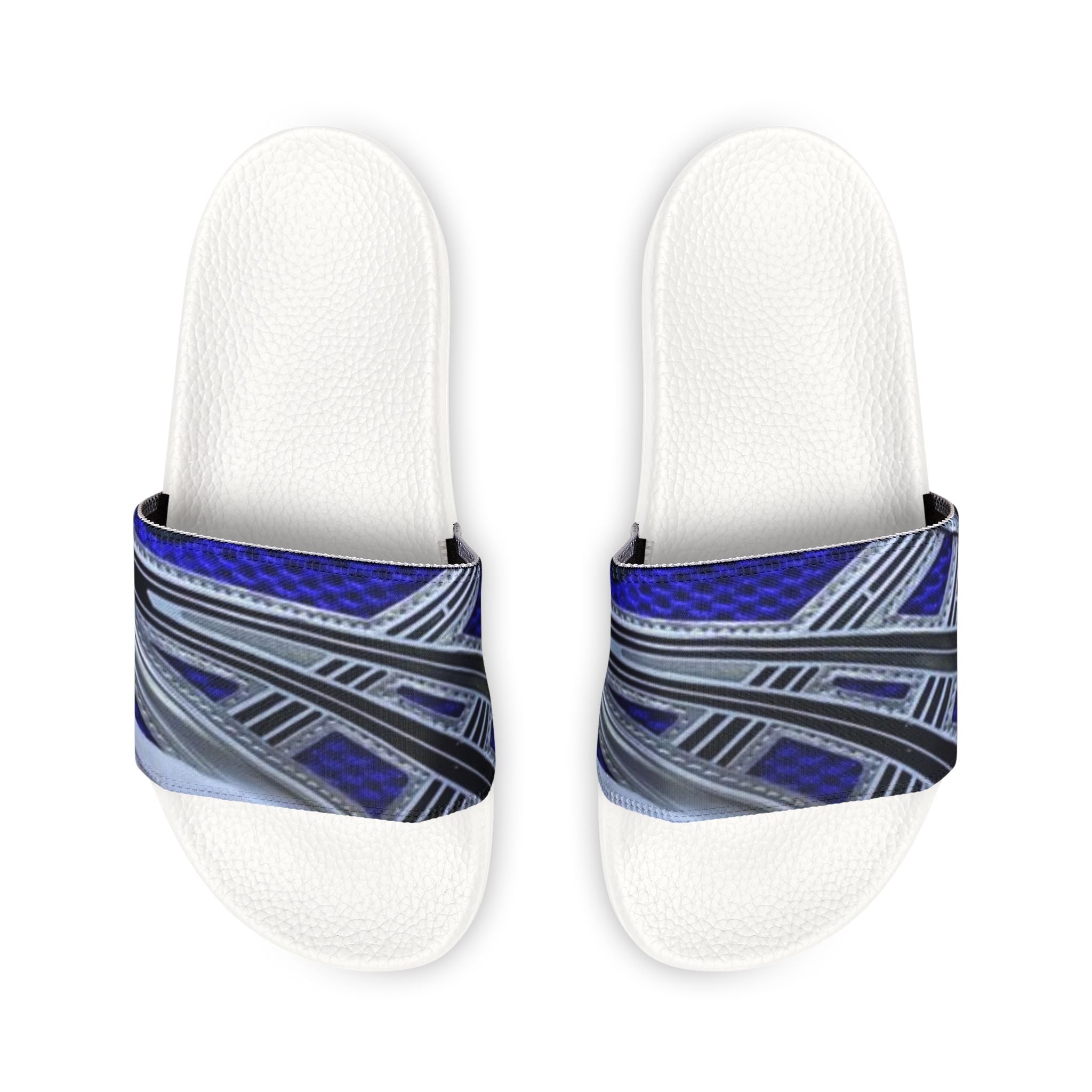 Men's Blue Geometric Slide Sandals — Removable Strap Casual Pool & Lounge Slides