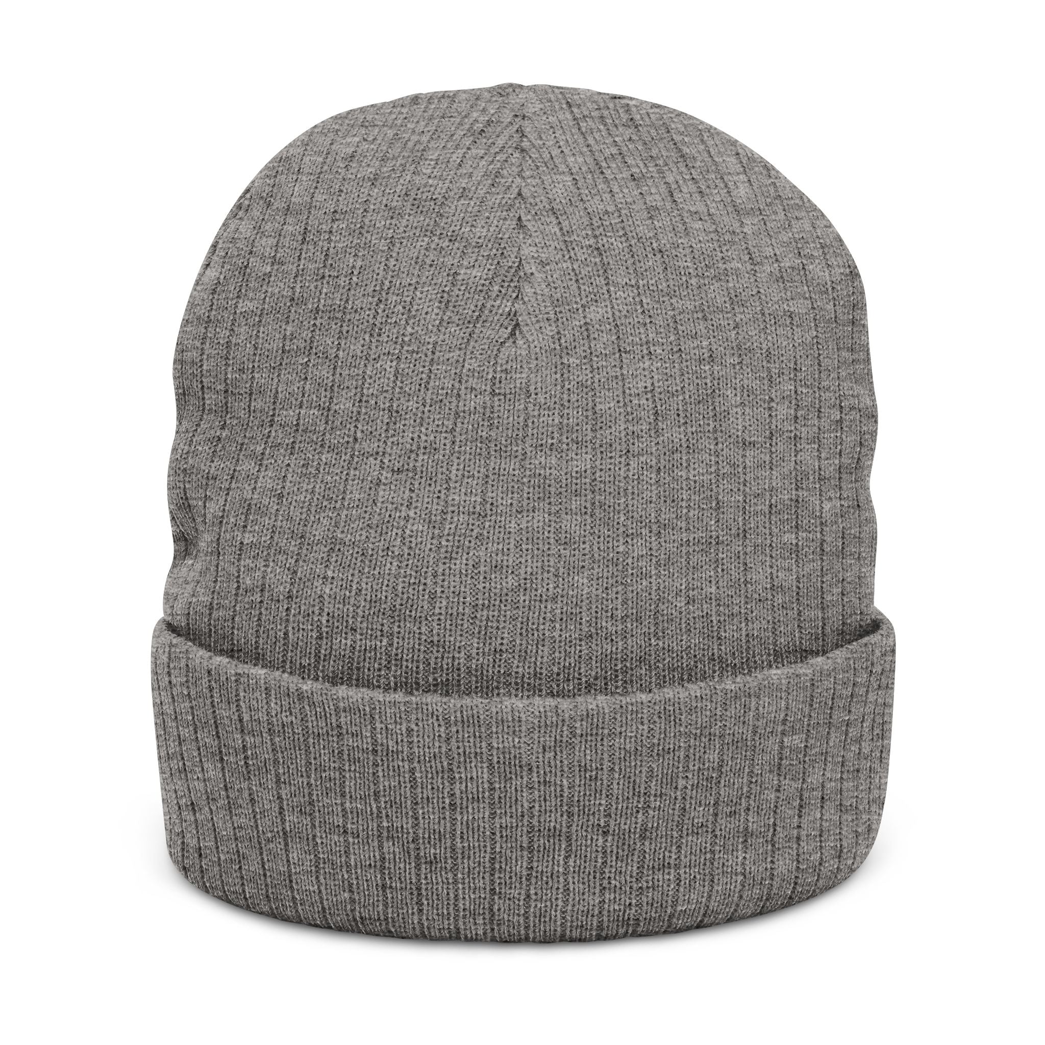 Embroidered Ribbed Knit Beanie — Sparkle Floral Patch Winter Hat