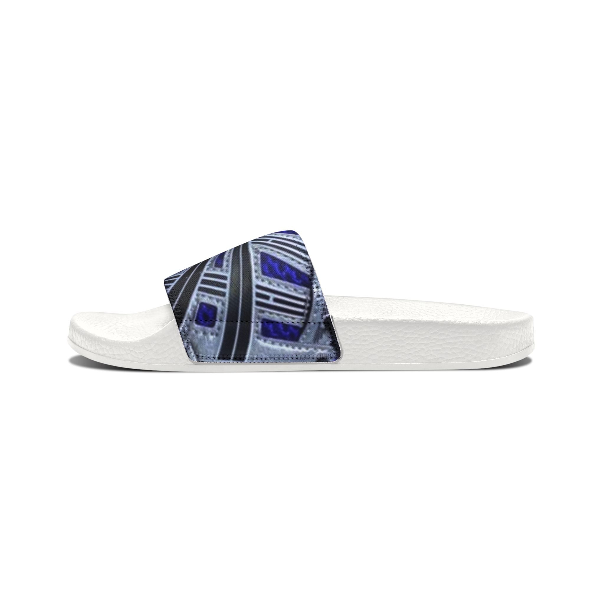 Men's Blue Geometric Slide Sandals — Removable Strap Casual Pool & Lounge Slides