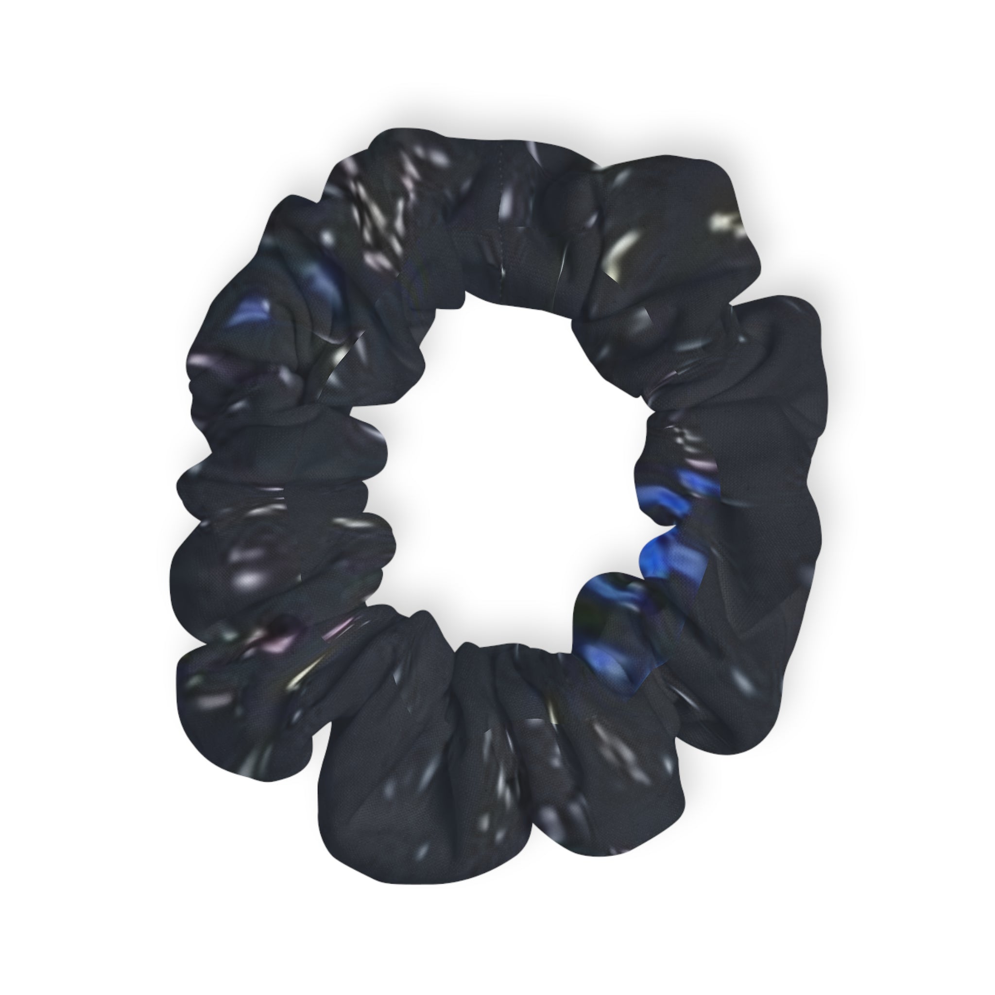 Black Marble Scrunchie — Subtle Blue Swirl Hair Accessory