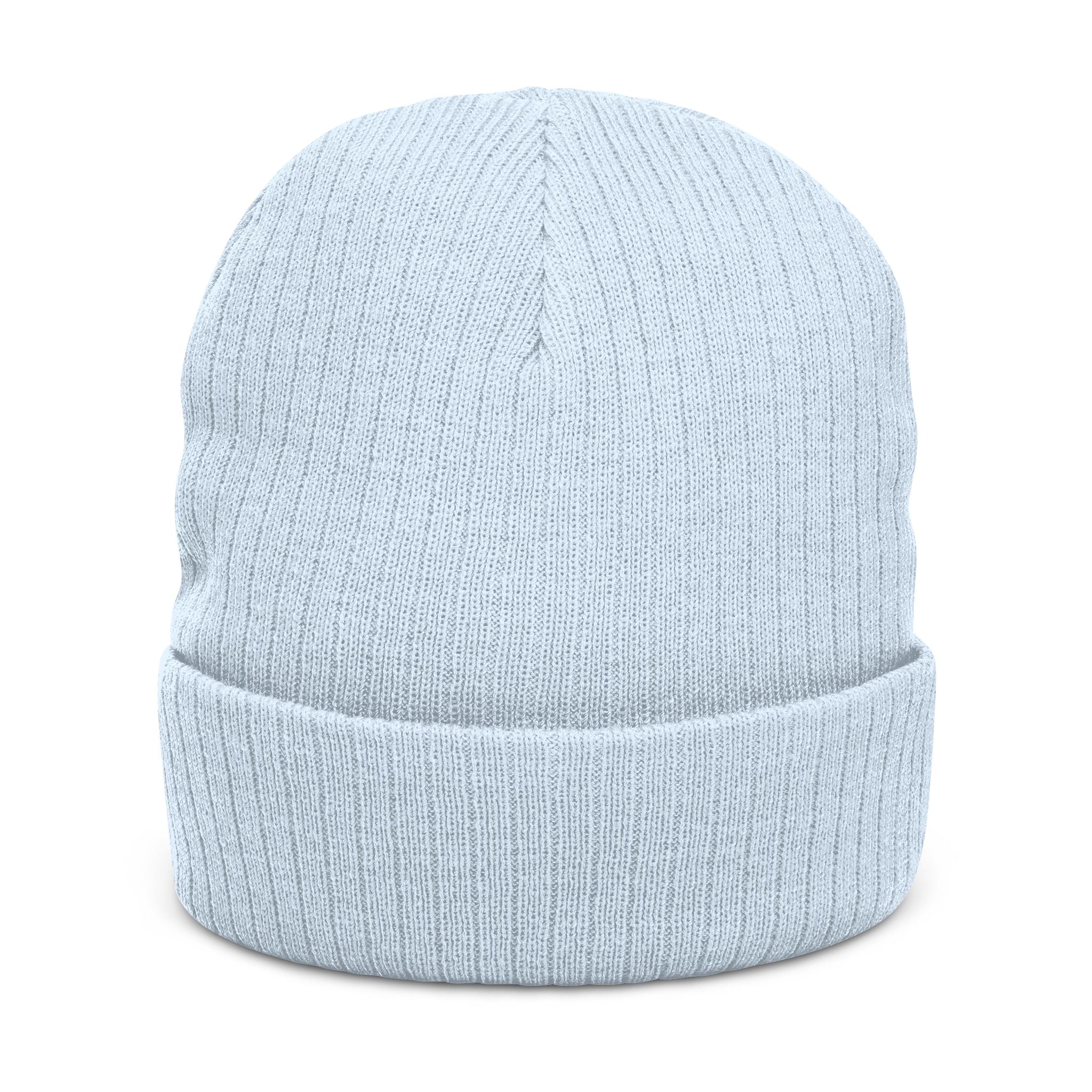 Embroidered Ribbed Knit Beanie — Sparkle Floral Patch Winter Hat