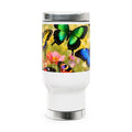 Taza de viaje Butterfly Garden — Taza aislada de acero inoxidable de 14 oz con asa
