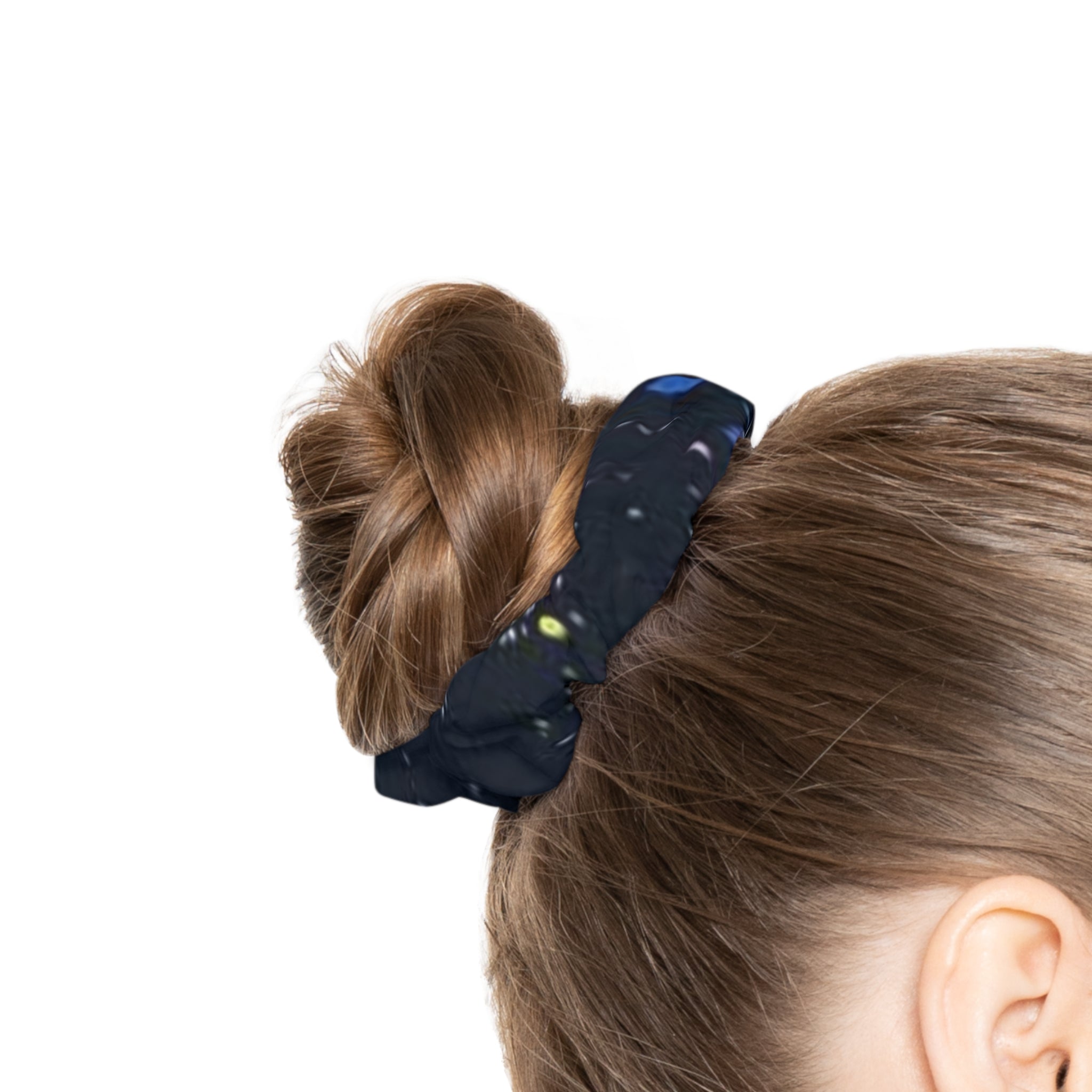 Black Marble Scrunchie — Subtle Blue Swirl Hair Accessory