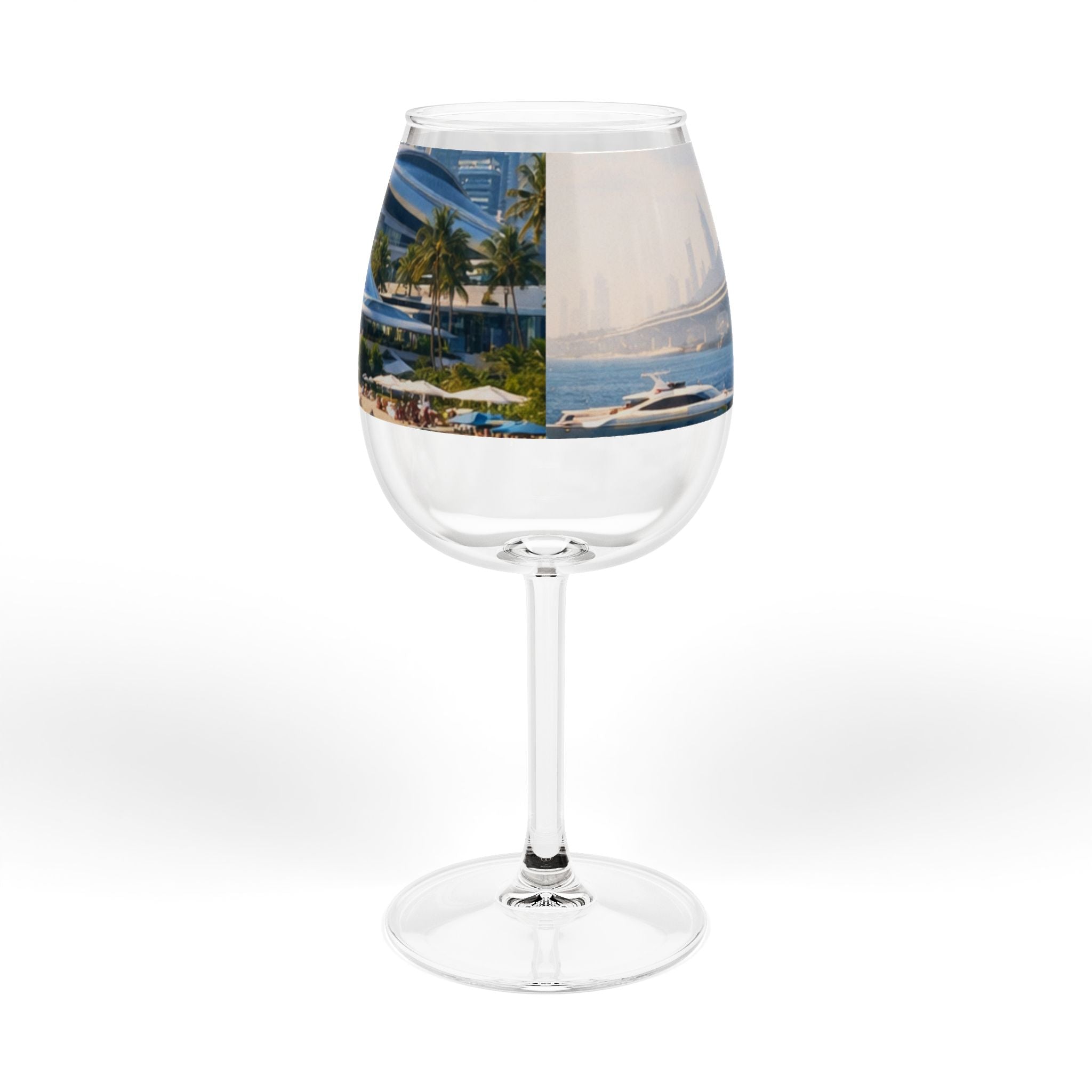 Coastal Harbor 12oz Wine Glass — Scenic Seaside Landscape Stemware
